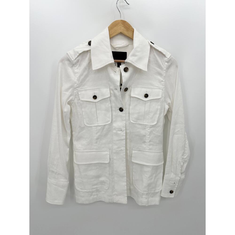 Banana Republic Jacket Women XS White Linen Cotton Blend Collared Long Sleeve